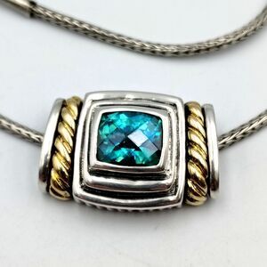 Samuel B Behnam BJC Sterling Silver 925 14k Gold Green Topaz Pendant Necklace